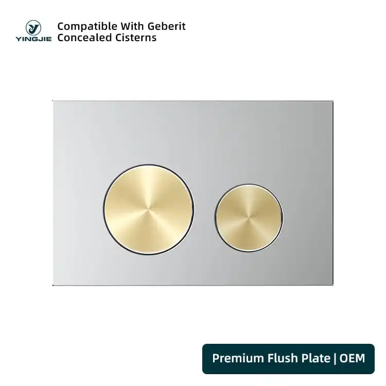Silver Stainless Flush Plate With Gold Round Buttons For Hotel Bathrooms