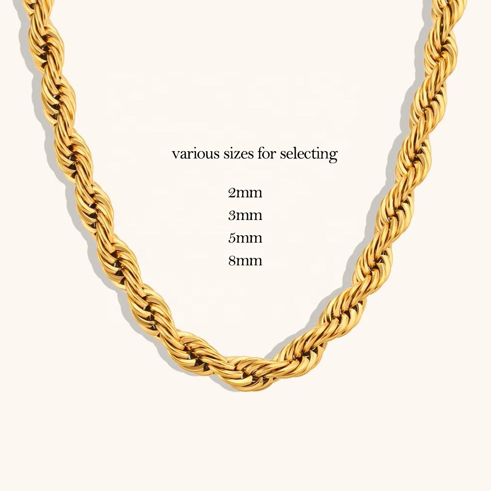 18k Gold Plated Stainless Steel Fashion Collares Bracelets Necklace Rope Chain For Women Accessories For Men