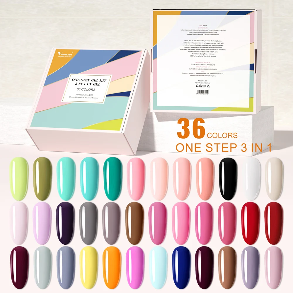 

Venalisa 3in1 One Step Gel Nail Polish Kit Nail Art 36 Color UV Nail Gel Varnish Learner Enamel Gel Polish Kit With Color Chart