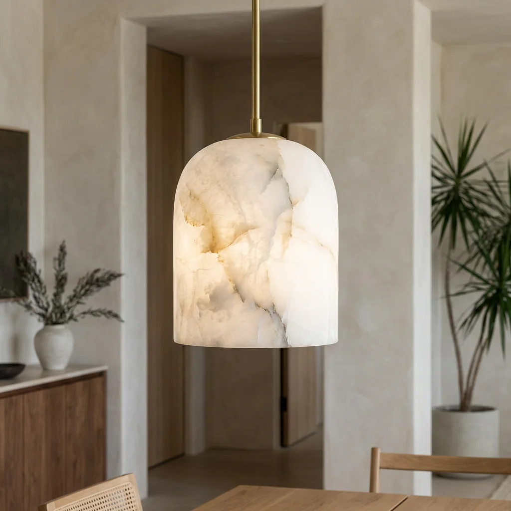 Alabaster lighting fixture glowing softly