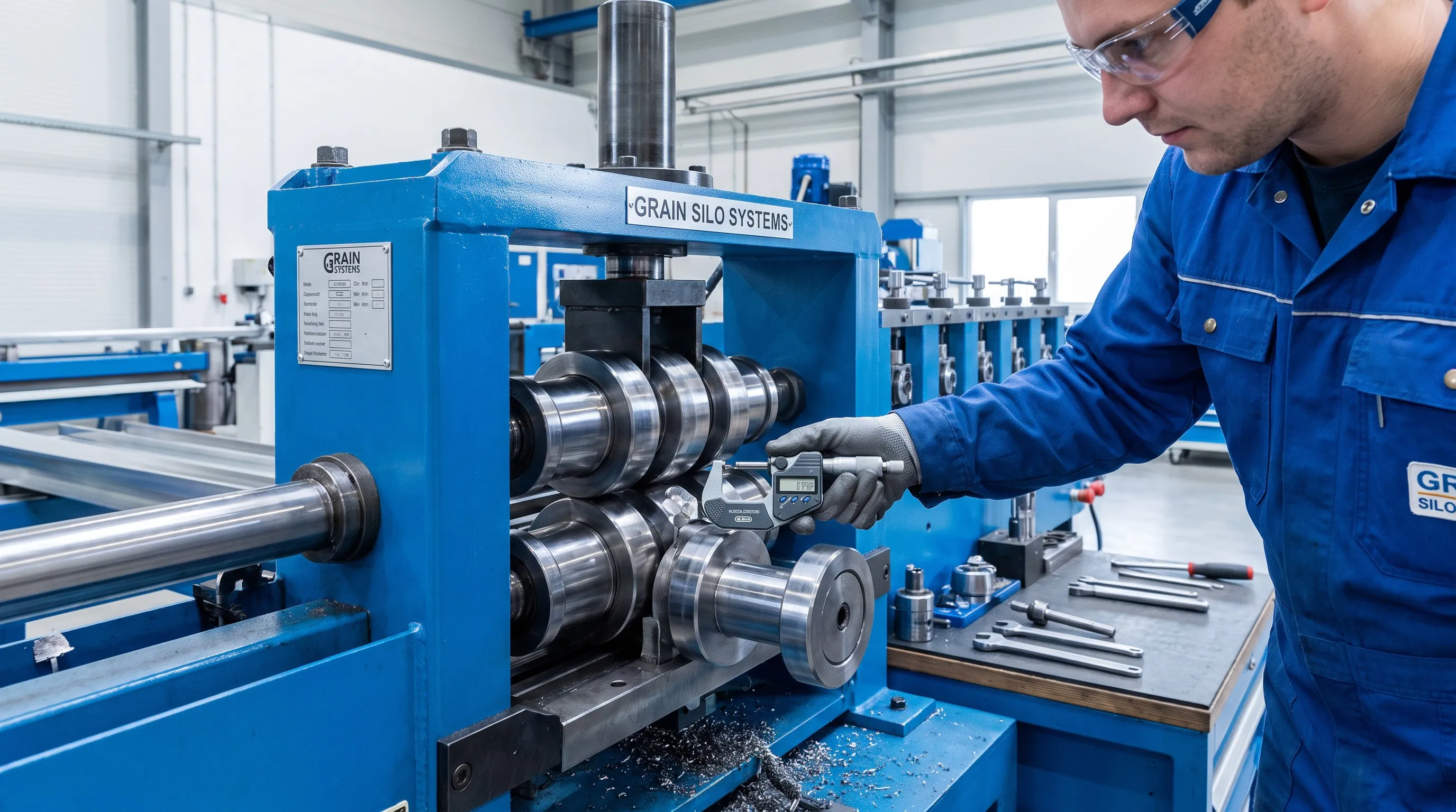 Engineer Performing Maintenance on Roll Forming Machine