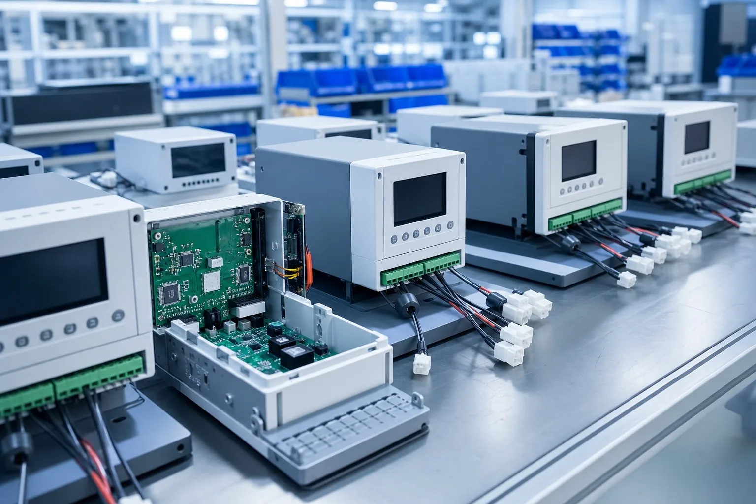 Finished box-build electronic products on an assembly line