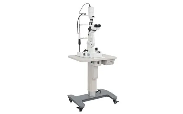 A quiet, professional ophthalmic clinic environment — where the only sound should be the doctor-patient conversation, not a mechanical whine from the table motor.