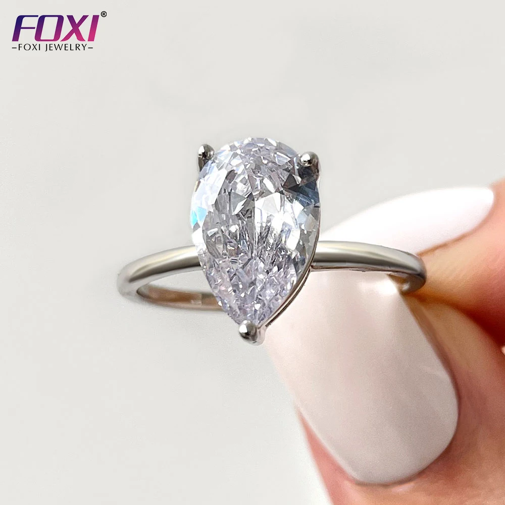 

New trendy pear cut 925 Sterling Silver Rings Ice tear drop shape ring for women
