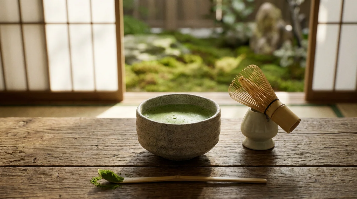 Traditional Japanese Matcha Tea Ceremony setup with Ceremonial Grade Matcha