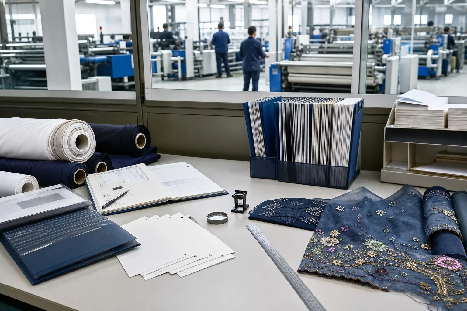 Textile factory documentation and sample inspection desk