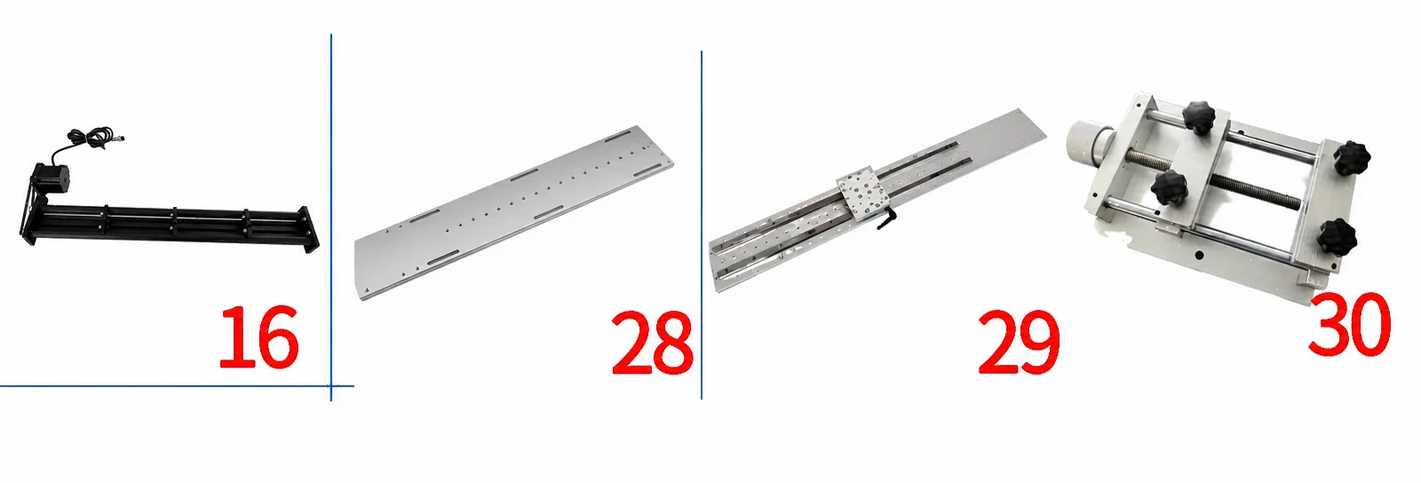 Family 6: Linear Stages, Breadboards and Vises (Items 16, 28, 29, 30)