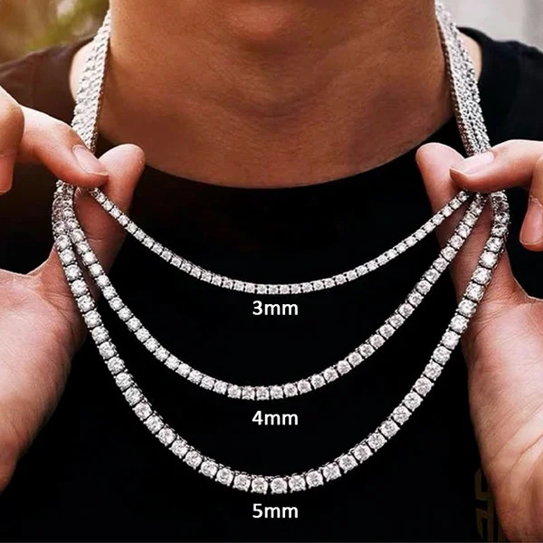 

18k Gold Plated Stainless Steel Iced Out Baguette Diamond Cubic Zirconia Tennis Chain Necklace Men CZ Necklace