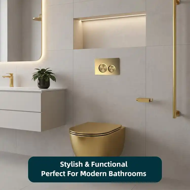 Gold ABS Round-Button Flush Plate For Warm Bathroom Schemes