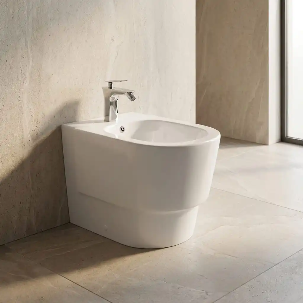 Floor Mounted Ceramic Bidet Model YJ-1307F Luxury Bathroom Scene floor-mounted-ceramic-bidet-yj-1307f-bathroom-scene