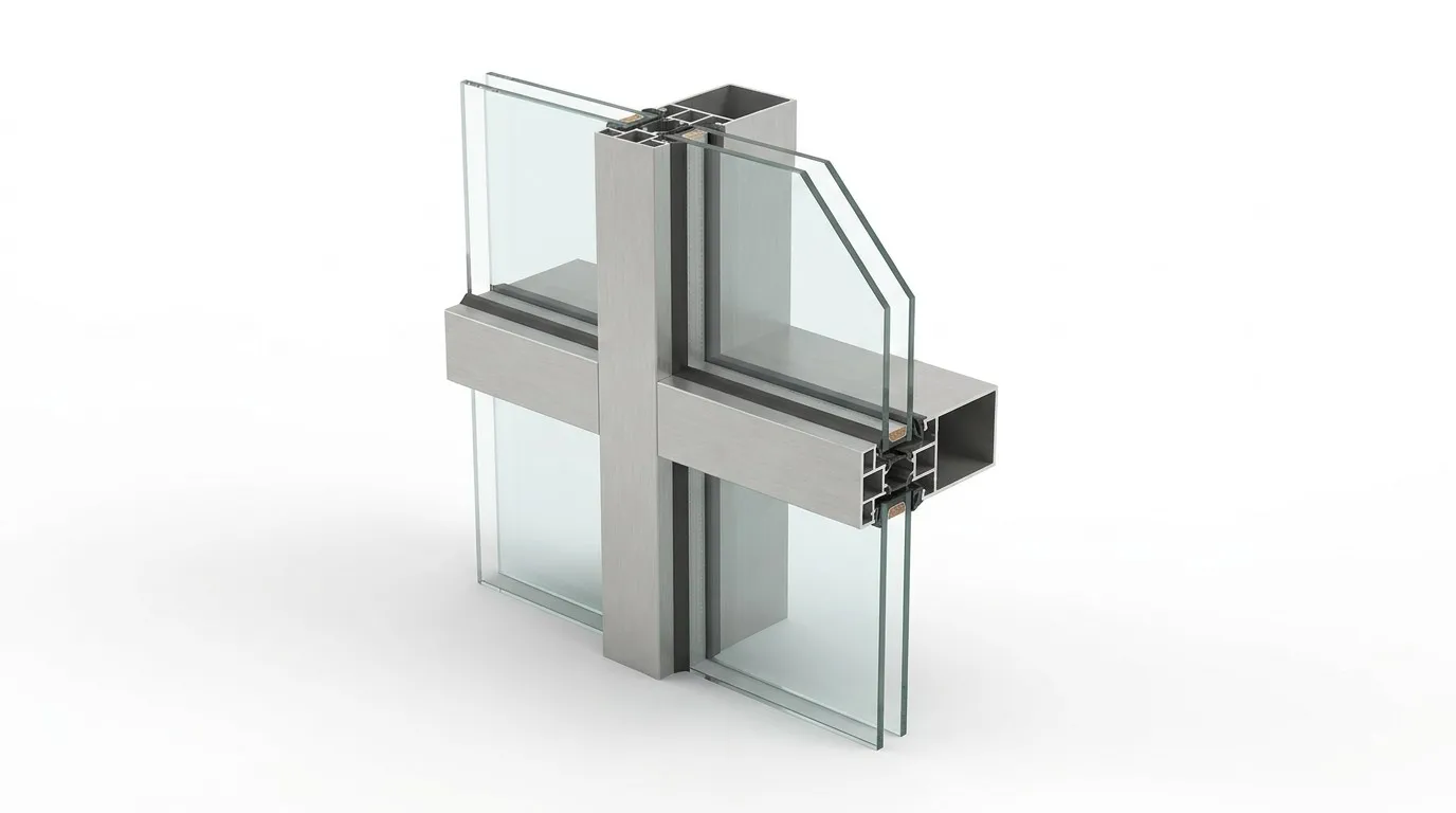 Unitized aluminum curtain wall system segment 3D product rendering China Richocean