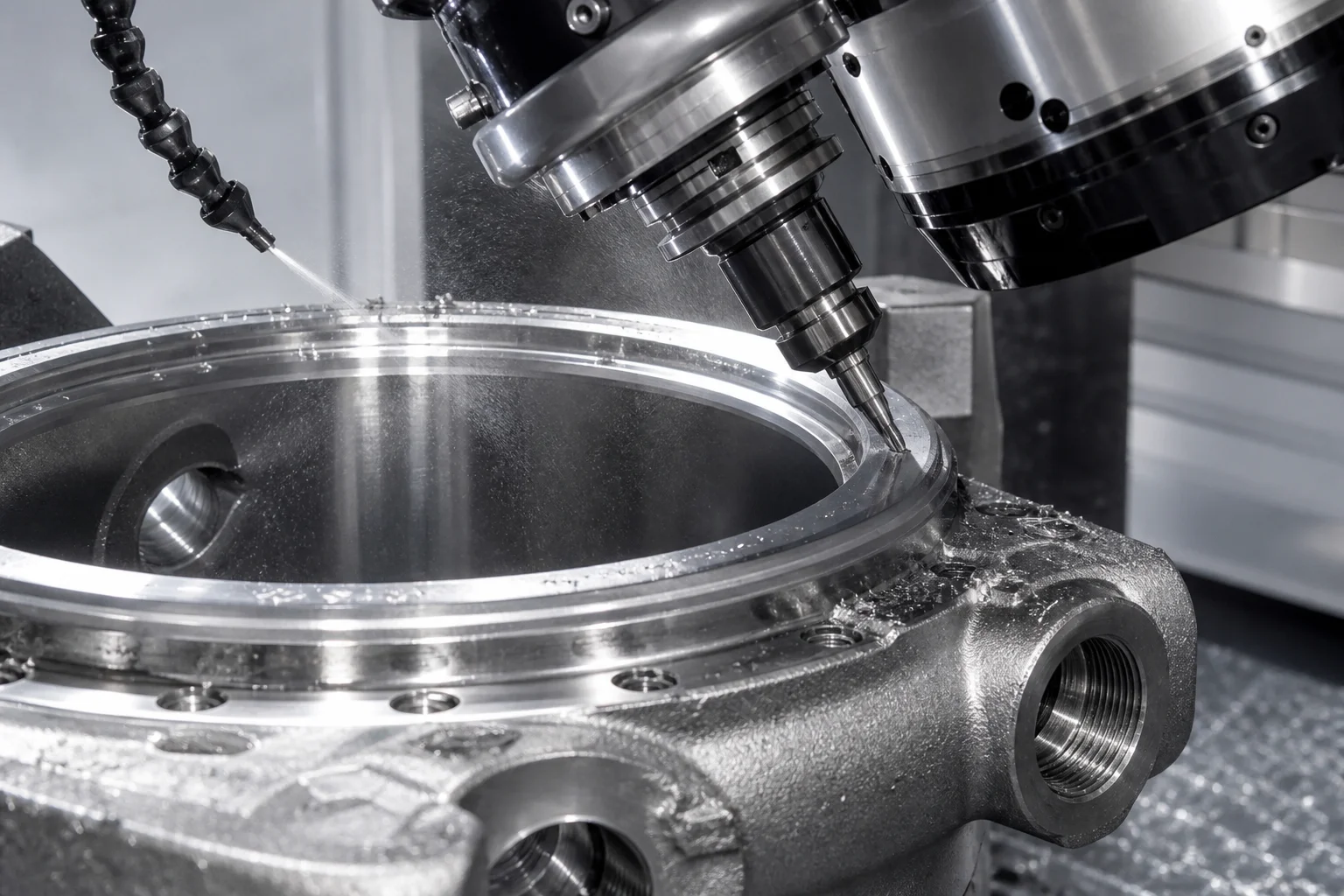 5-axis CNC machining center precision milling knife-edge CF flanges of vacuum chamber