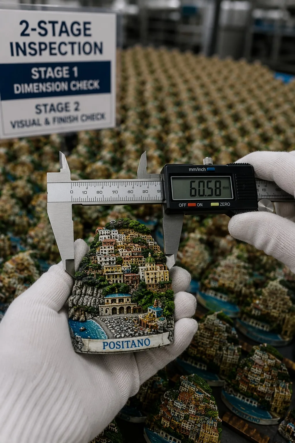 QC inspection process for wholesale resin snow globes.