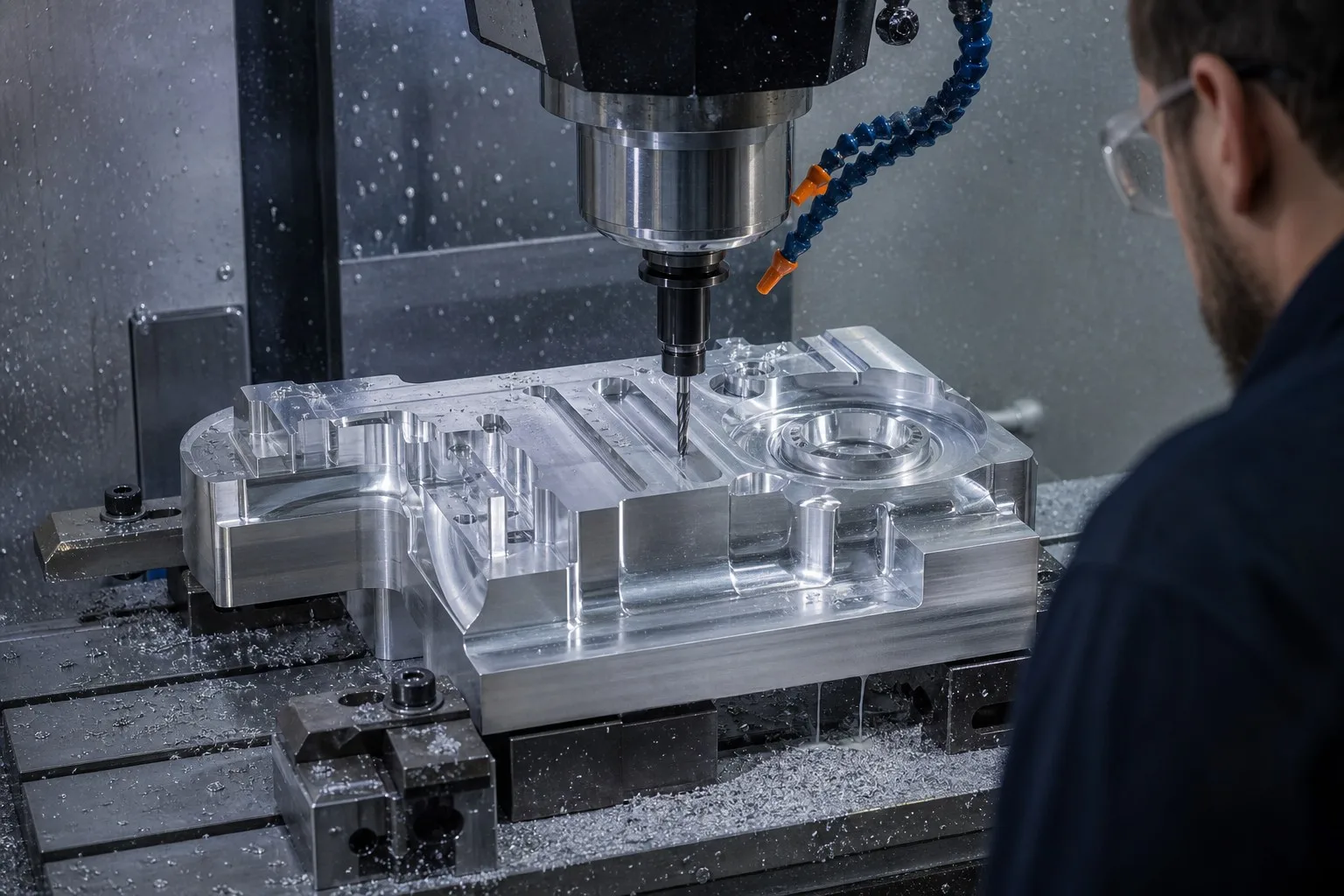 CNC milling machine machining aluminum casting pattern with precision