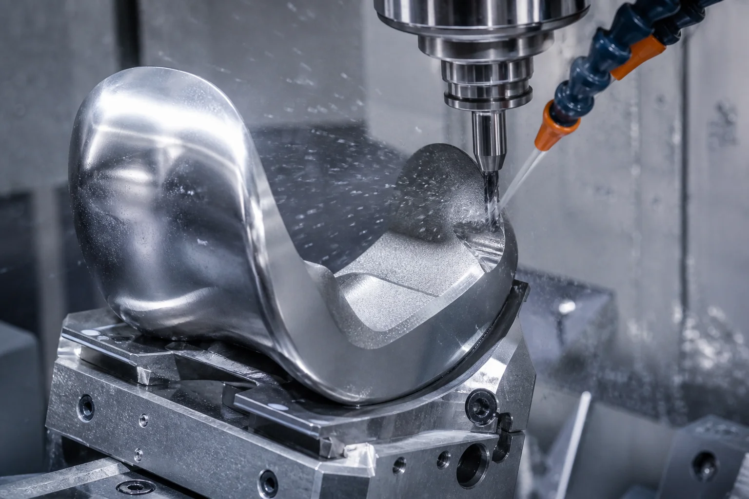 5-axis CNC machining center precision milling organic articulating 3D curved surface of knee implant