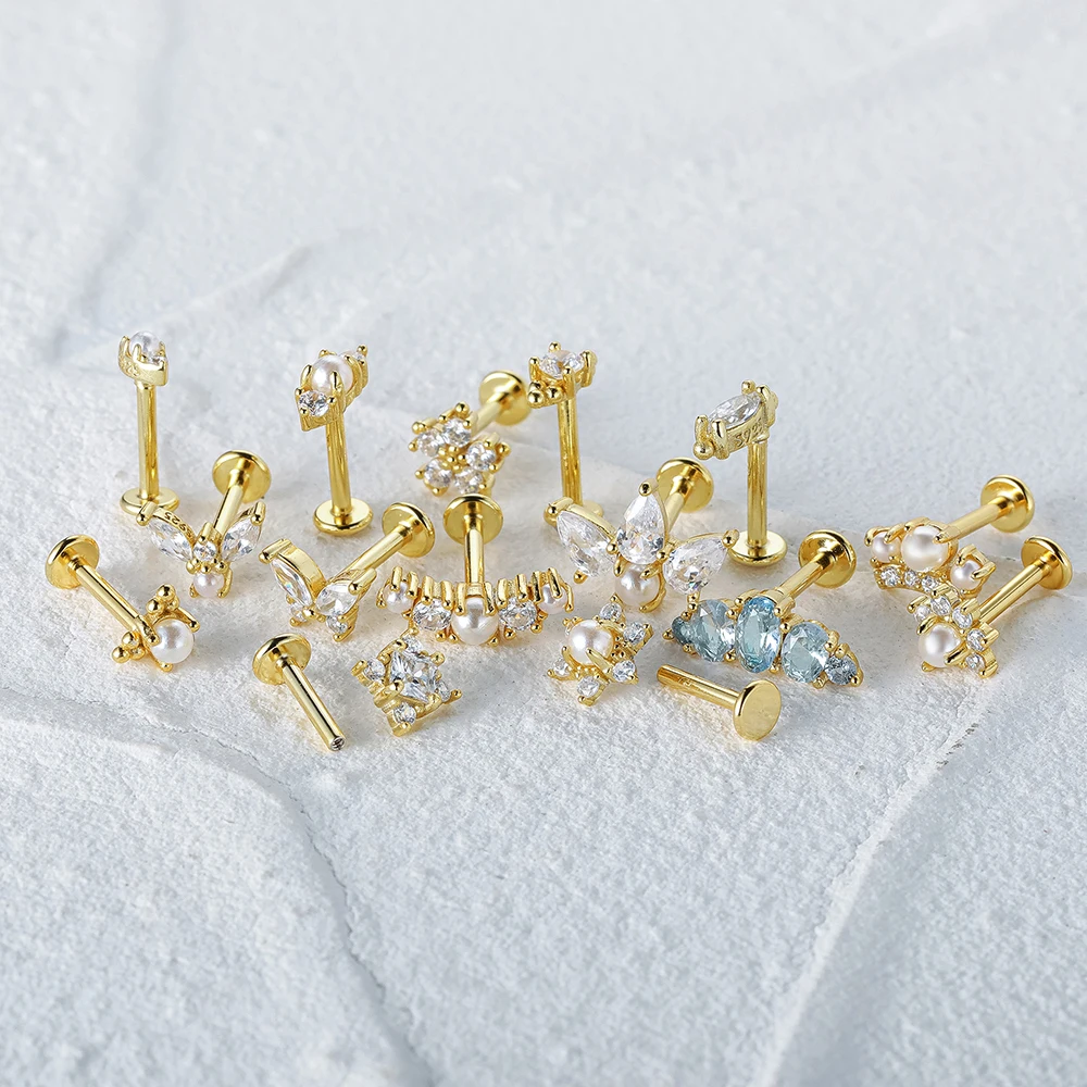 

CANNER 925 Sterling Silver Pearl Series Earring For Women Stud Earring 16G Thread Piercing 18K Gold Wedding Fine Jewelry