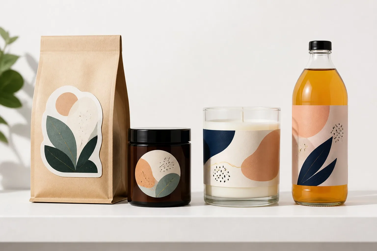 Custom sticker labels on retail products coffee cosmetics candle