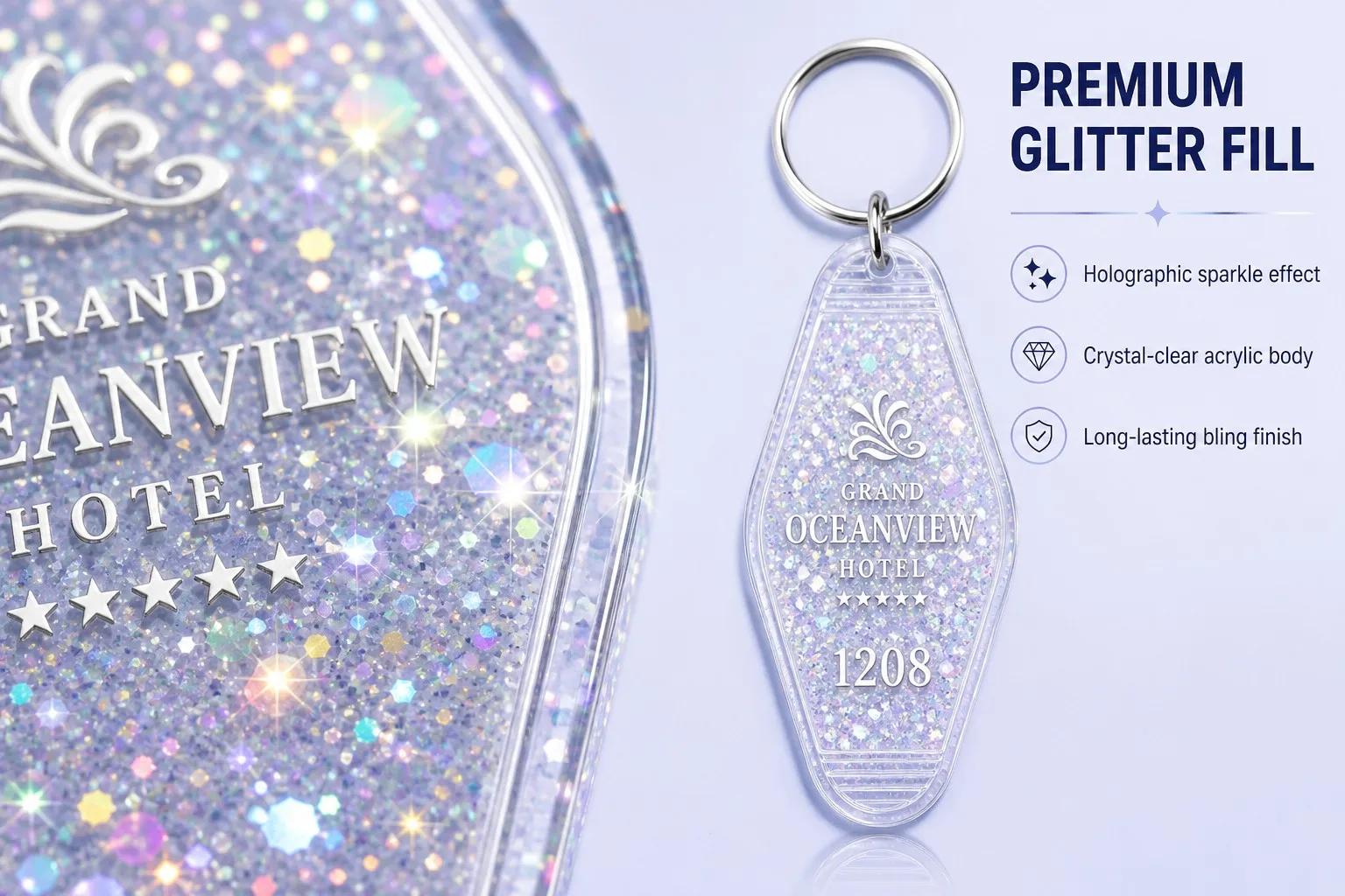Premium holographic glitter fill detail
