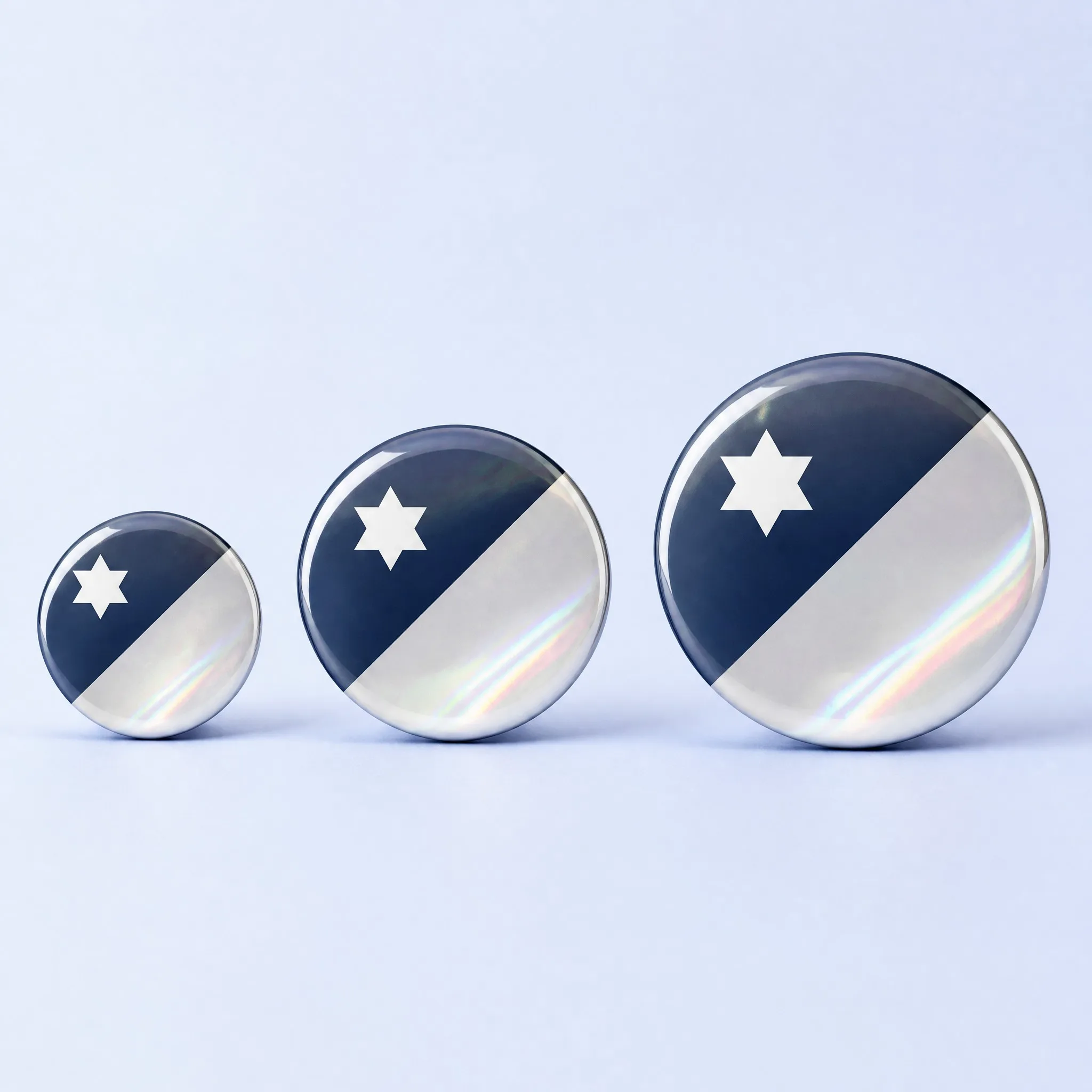 Holographic pin back button badge sizes 32mm 44mm 58mm