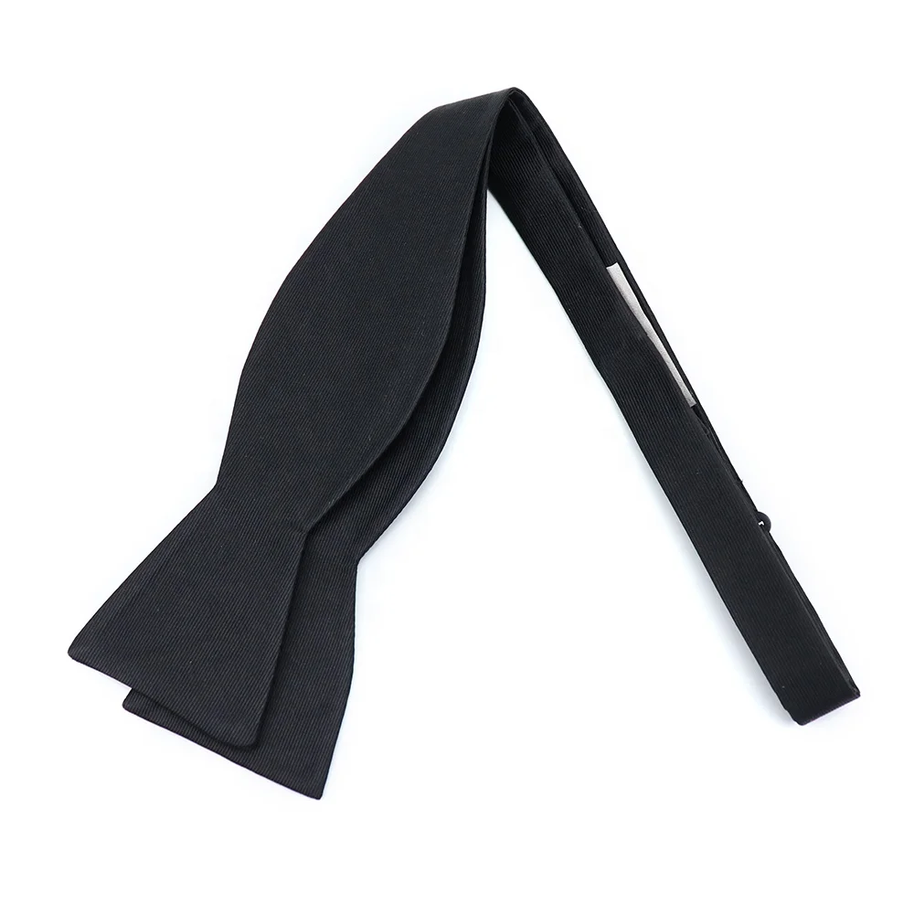 

XINLI Custom Your Logo Black Color Woven Men Bowtie Silk Solid Color Self Tie Bow Ties