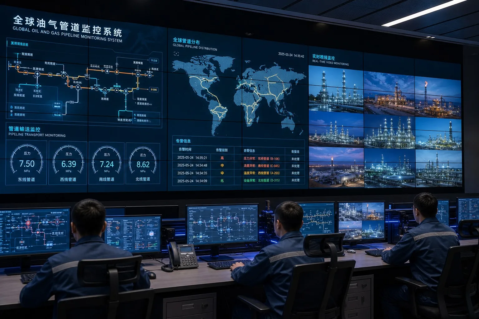 Centre de surveillance pétrochimique avec mur d'images LCD Veeluame