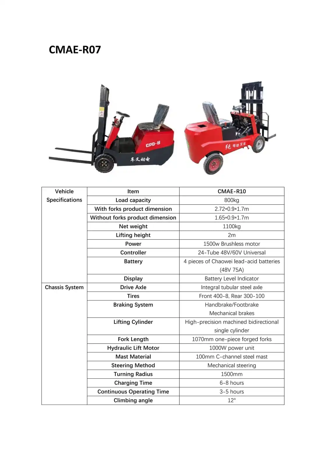 CMAE-R10 Brushless Motor Forklift