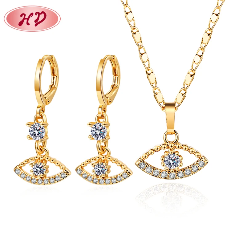 

Wholesale 18K Gold Jewelry Free Sample 18K Solid Gold Plated Evil Eyes Huggies Earrings Women Jewelry Set