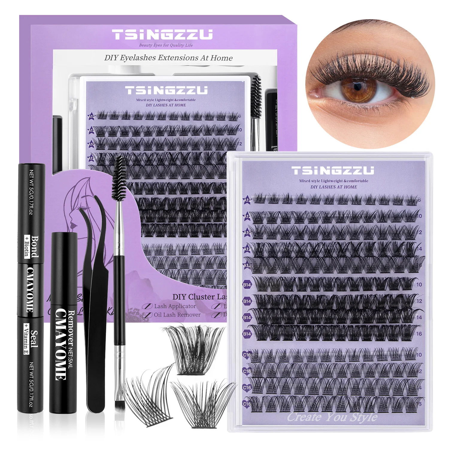 DIY Private Label Premade Fan Eyelash Extension Kits 40d 60d Lashes Mixed Hand Made Fan Eyelashes Cluster