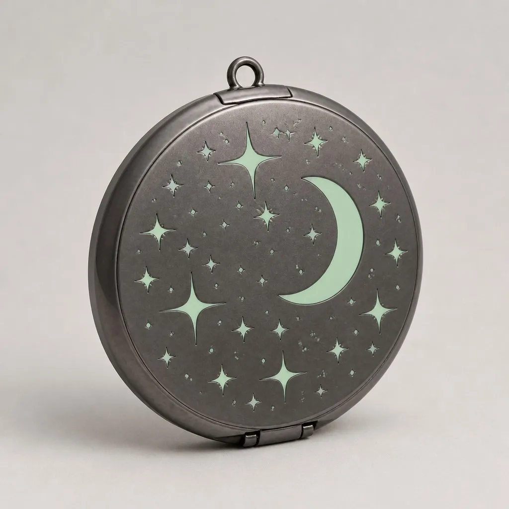 Laser engraved star and moon back cover of glow makeup mirror