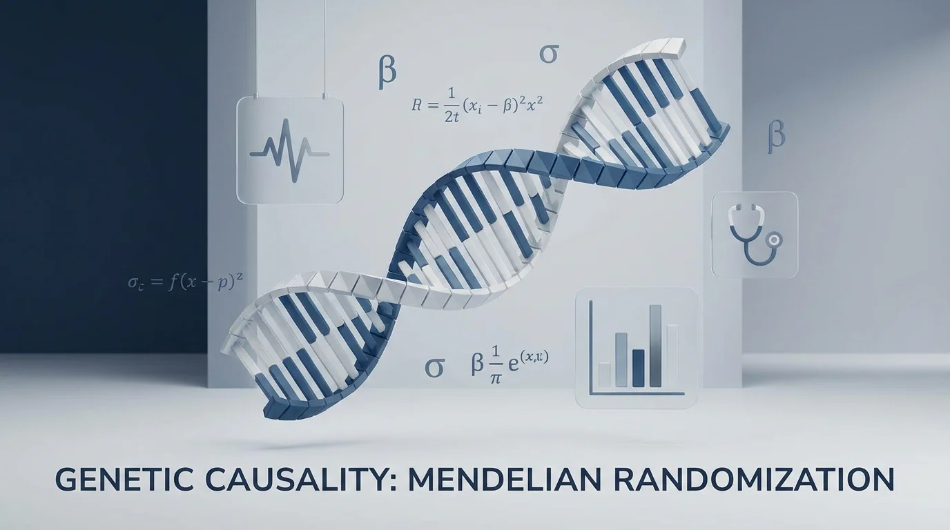 Conceptual 3D illustration of DNA and clinical data symbols representing MR