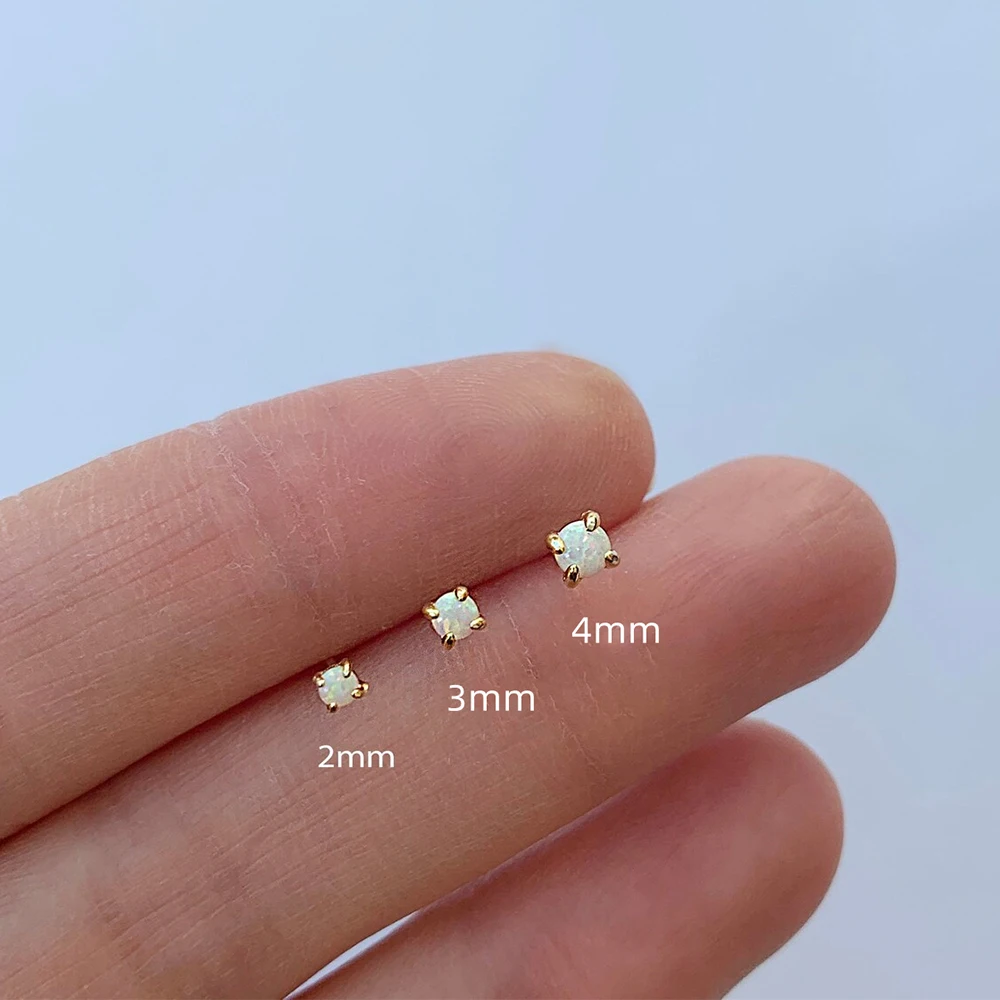 

CANNER 2/3/4mm 3Pcs/Set Simple s925 Sterling Silver Classic Four Prong Diamond Opal Women Girls Mini Stud Earrings