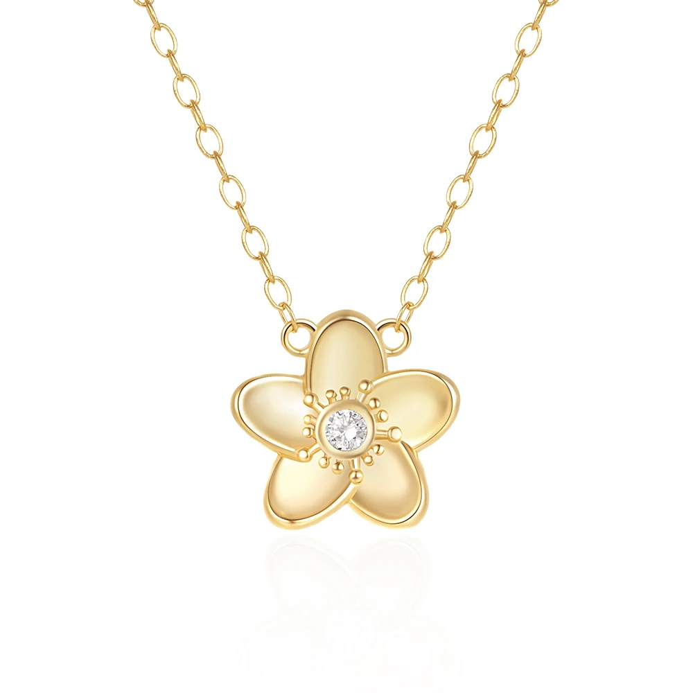 

CANNER S925 Sterling Silver Fine Jewelry Inlaid 5A Zircon Flower Pendant Romantic Necklaces for Women 18K Gold Plated