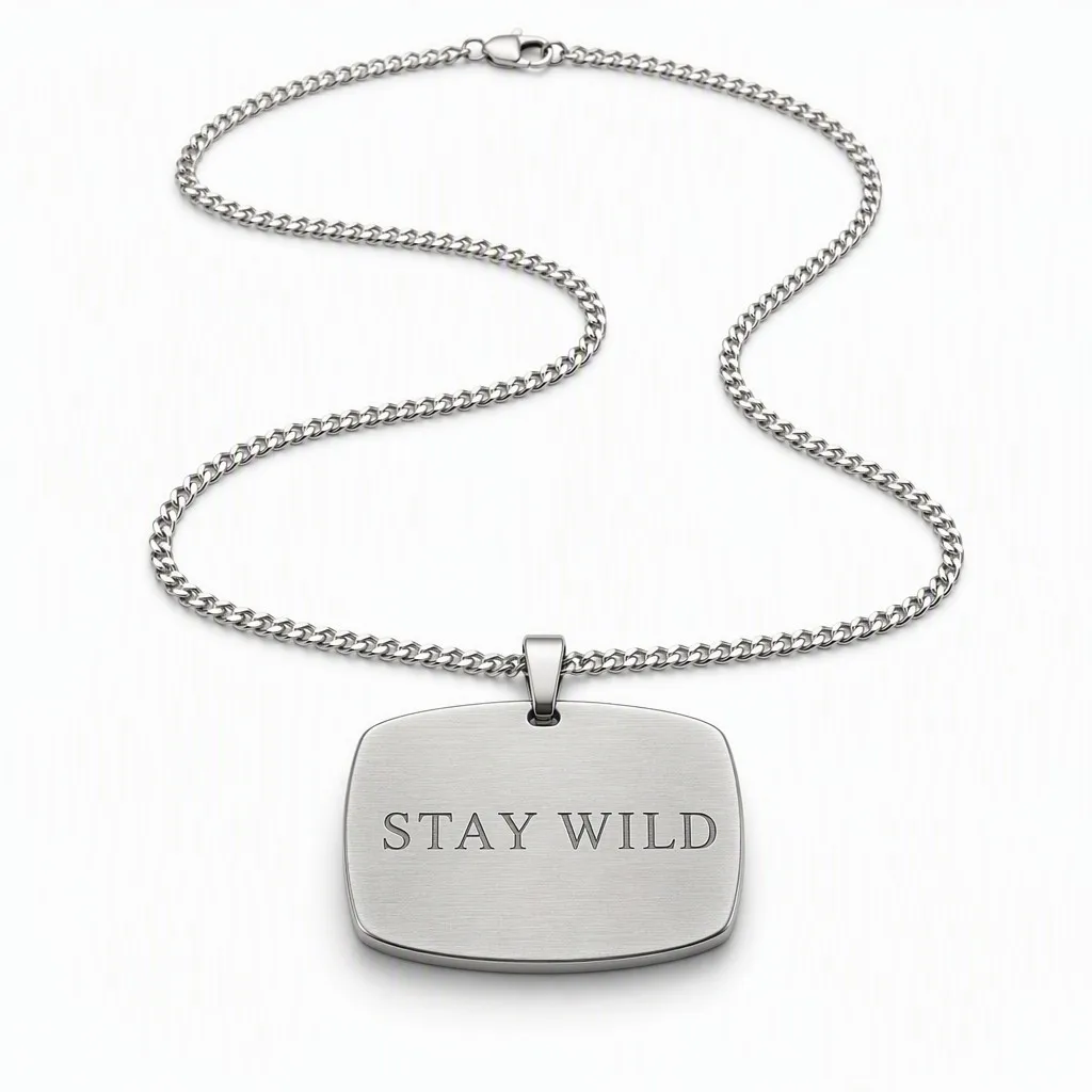 Silver engraved dog tag necklace STAY WILD