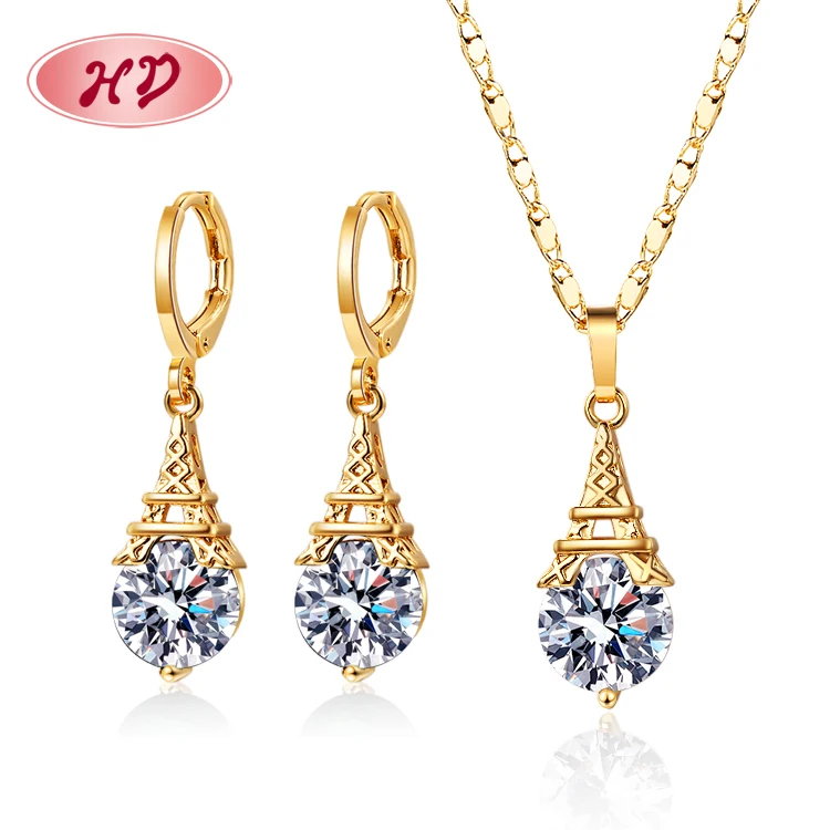 

Hd Jewelry Luxury 18K Gold Plated Jewelry White Zirconia Grandes De Piedras Jewelry Sets Earrings And Necklace