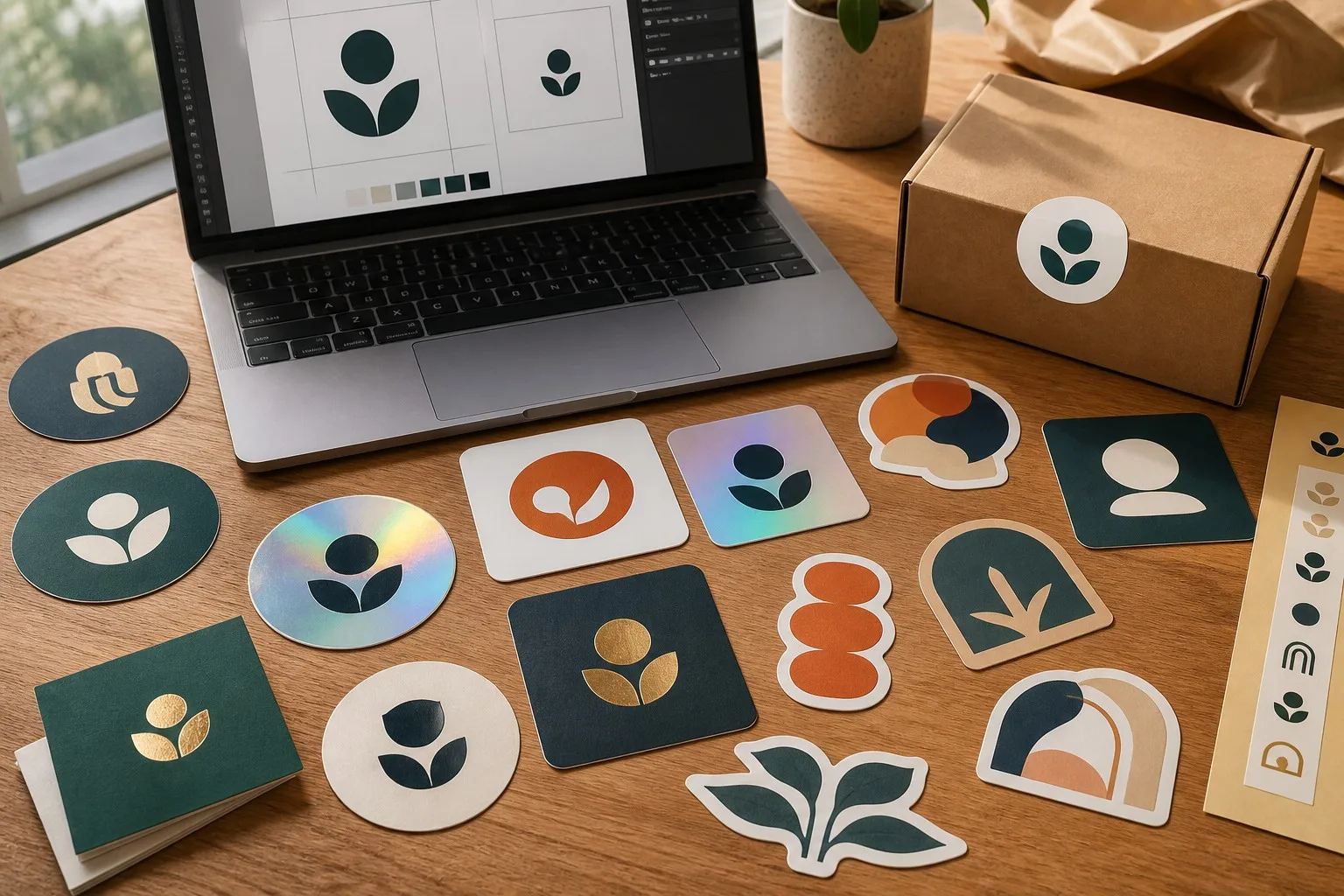 Custom logo stickers in different shapes and finishes