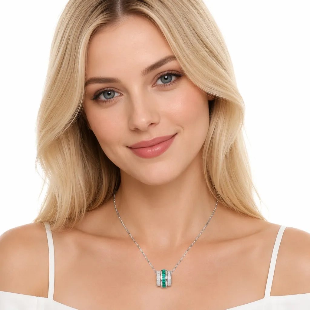 Emerald Cut Pendant Necklace 925 Silver Luxury Link Chain Geometric Women's Jewelry for Engagement Wedding Party Gift