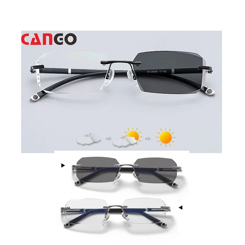 

Photochromic sunglasses anti blue light glasses rimless rectangle acetate