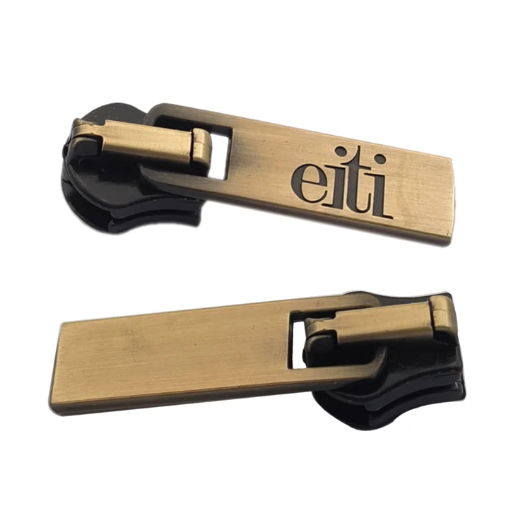 

Fashion design engraved brand logo zip pull Custom Bag Metal Zipper Slider Puller For Handbag clothing