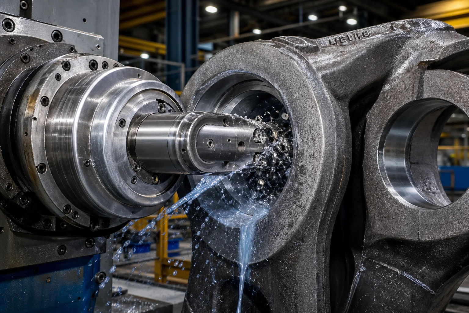 Heavy CNC horizontal boring machine precision in-line boring dual clevis pin holes of shackle