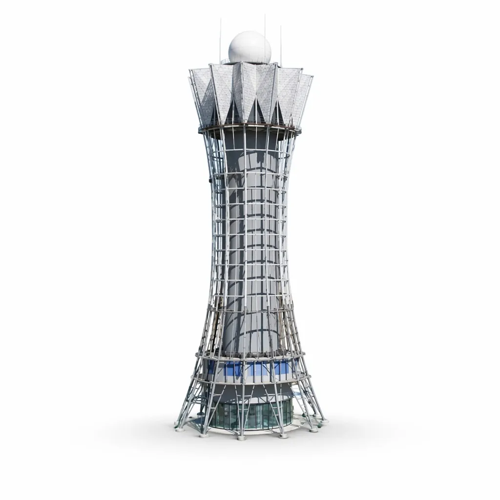 Large cylindrical radar tower on a clean white background