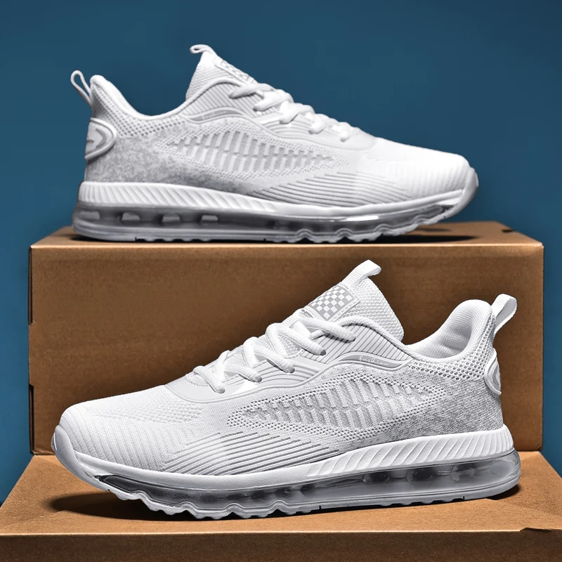 Low Moq Dropshipping Men's Fashion Sneakers Breathable Lace Up Mesh Wholesale Training Air Cushion Running Athletic Sports Shoes