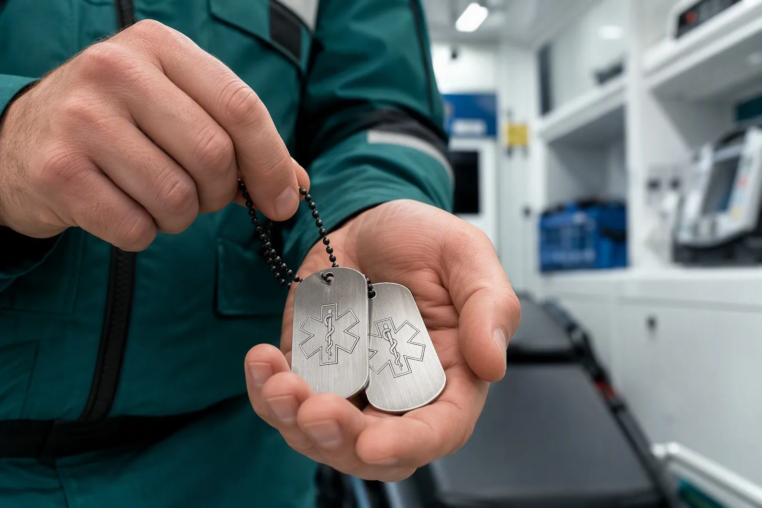 Emergency ready medical ID dog tag with Star of Life