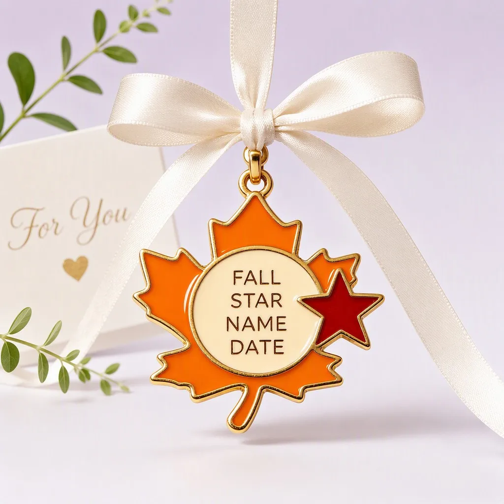 Maple leaf dog tag with red star