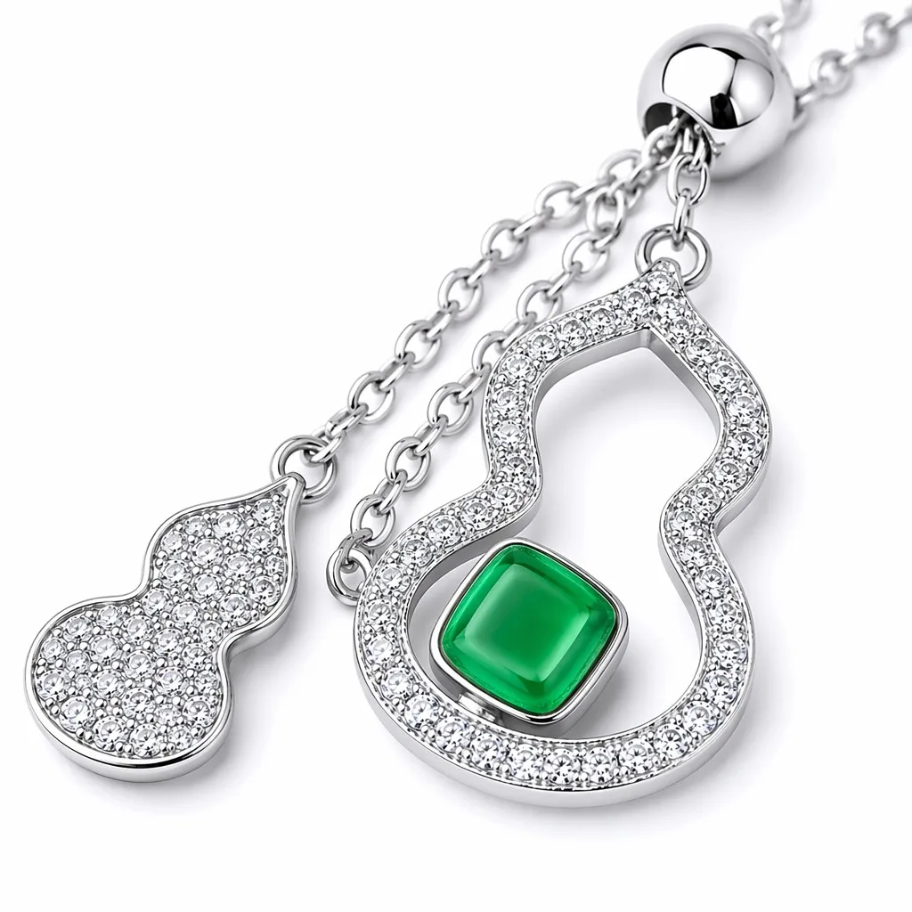 S925 Sterling Silver Gourd Pendant Necklace Green Emerald and CZ Y Chain for Women Wedding Gift