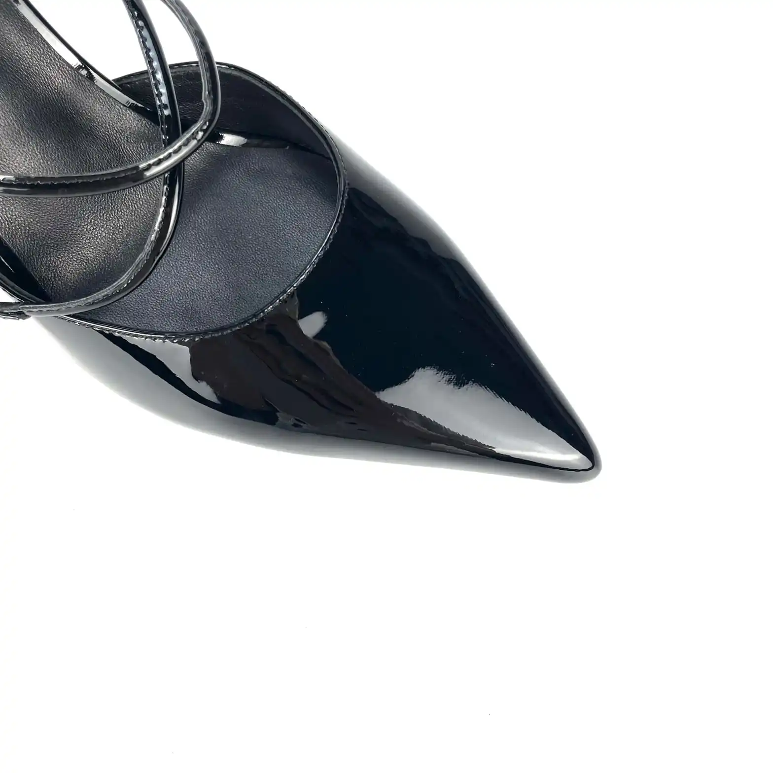 Atiyyah Khan black patent upper detail reference