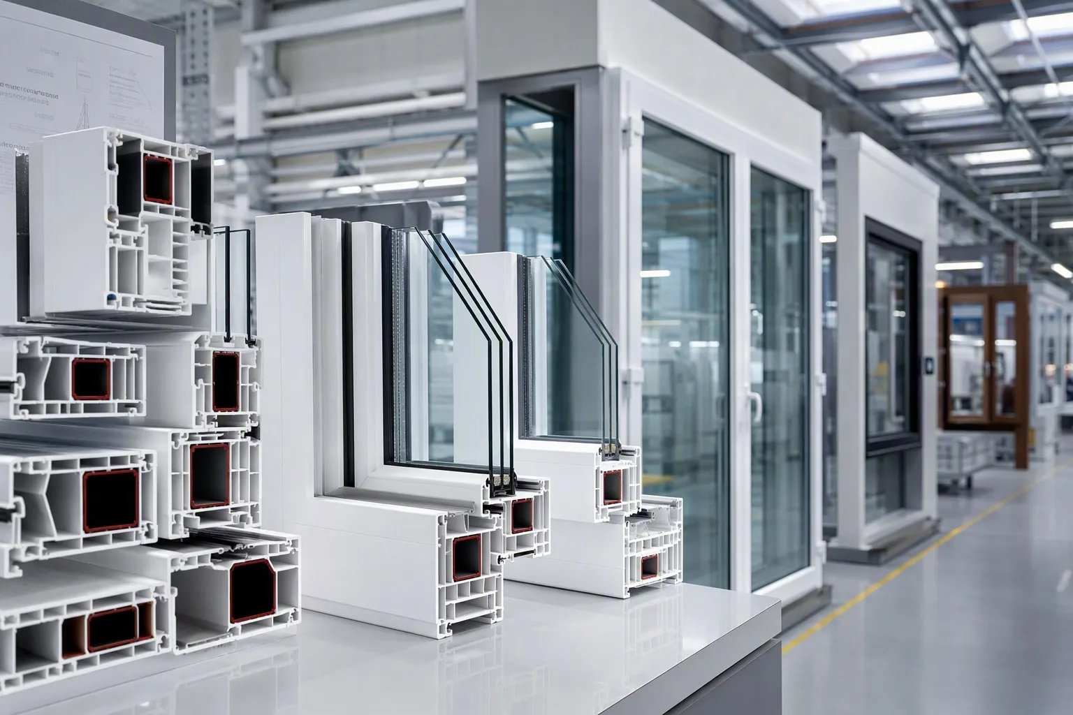 White uPVC window profiles and door frames manufacturing