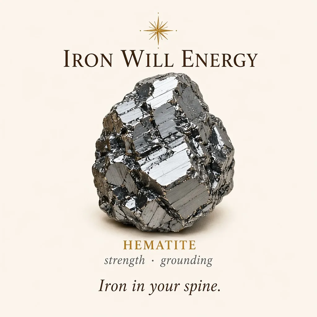 Iron Will Energy — Hematite strength, focus, grounding