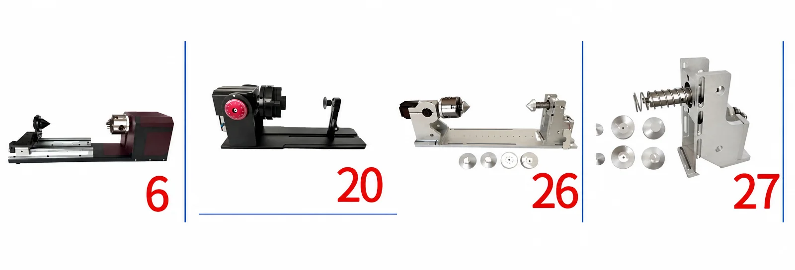 Family 4: Lathe Chuck and Tailstock Centers (Items 6, 20, 26, 27)