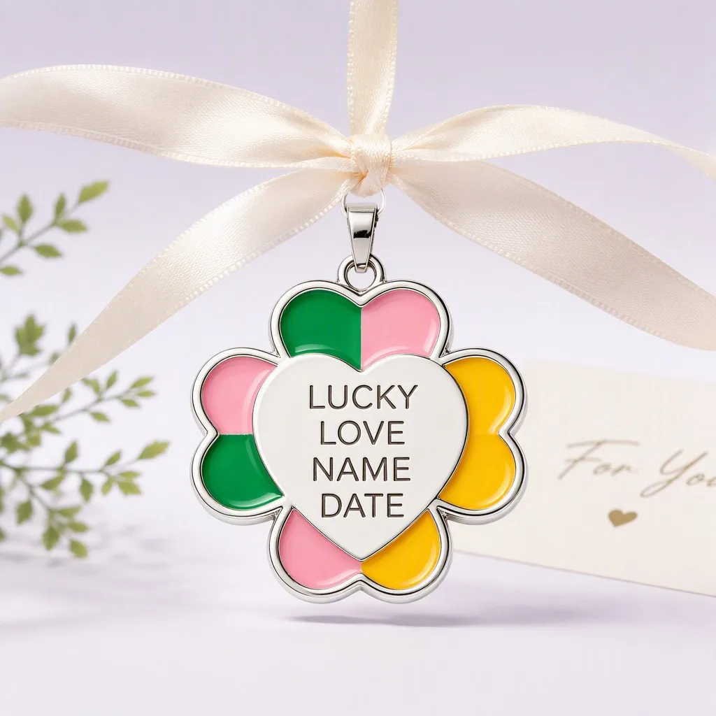 Four leaf clover dog tag with hearts