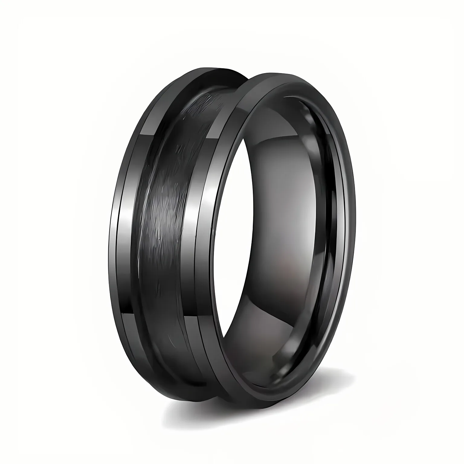 POYA Jewelry 6mm & 8mm Black Ceramic Ring Trendy 4mm Channel Width Wedding Engagement Gift Made